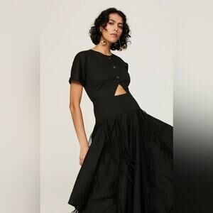 RTR Bibhu Mohapatra CollectiveCutout Fringe HIGH LOW Dress Sz 12 Black